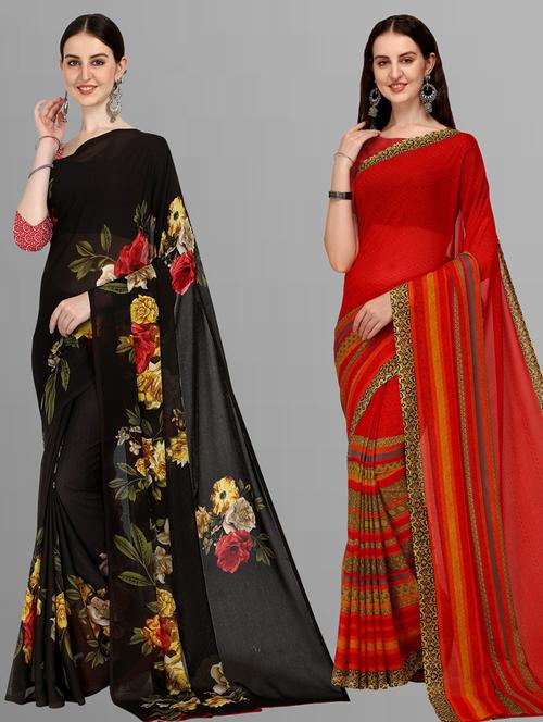 women pack of 2 printed saree with blouse - 21406328 - Very Small Image - 1