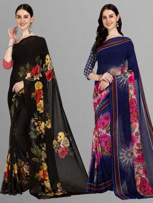 women pack of 2 printed saree with blouse - 21406331 - Very Small Image - 1