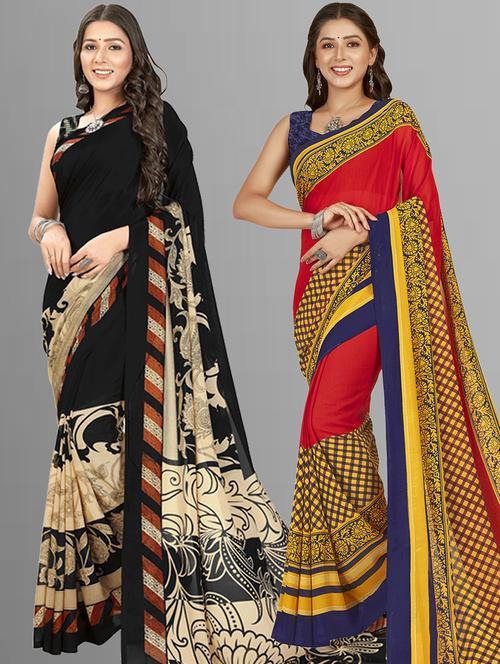 women pack of 2 printed saree - 21406499 - Very Small Image - 1