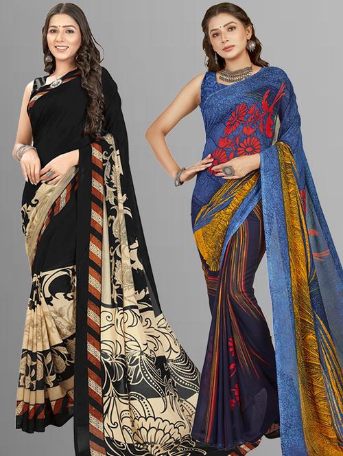 women pack of 2 printed saree - 21406504 - Very Small Image - 1