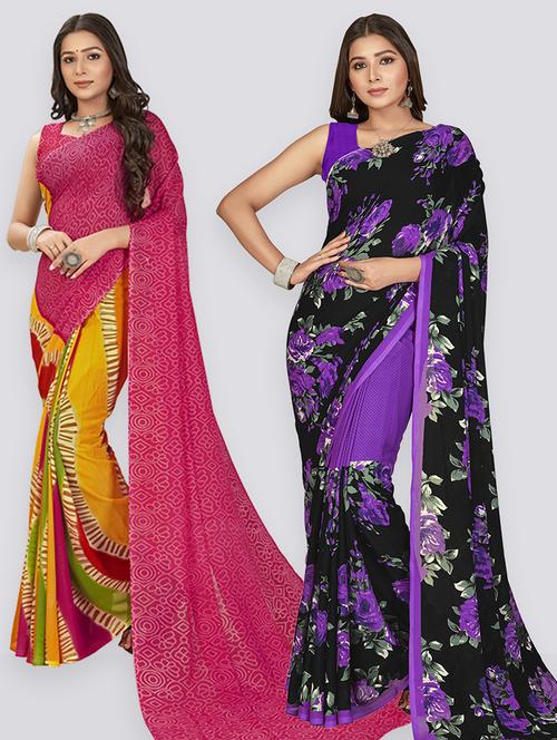 pack of 2 printed casual wear sarees - 21406544 - Very Small Image - 1