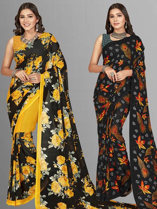 pack of 2 printed casual wear sarees with blouse - 21406556 - Very Small Image - 1
