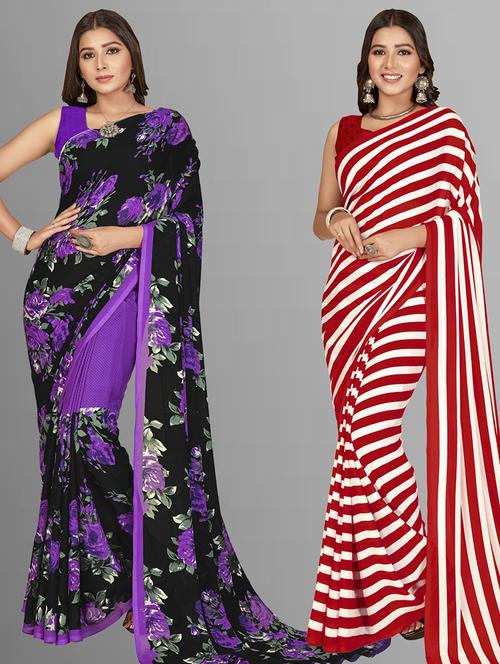 pack of 2 printed casual wear sarees with blouse - 21406557 - Very Small Image - 1