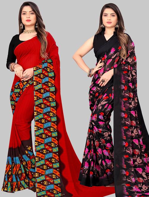pack of 2 printed casual wear sarees with blouse - 21406587 - Very Small Image - 1