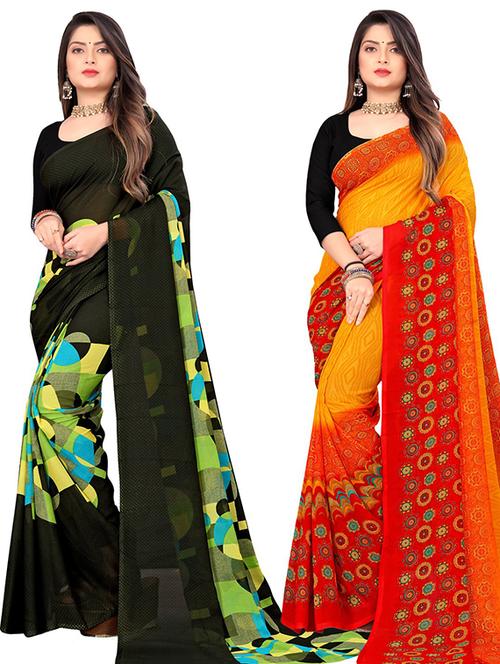 pack of 2 printed casual wear sarees with blouse - 21406600 - Very Small Image - 1