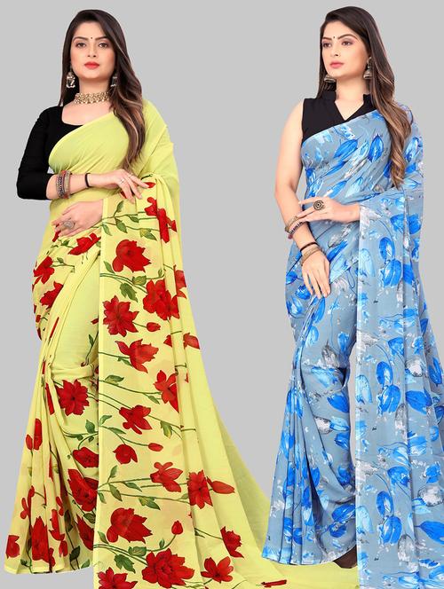 pack of 2 printed casual wear sarees with blouse - 21406607 - Very Small Image - 1