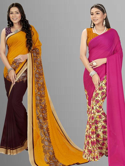 pack of 2 printed casual wear sarees - 21406619 - Very Small Image - 1