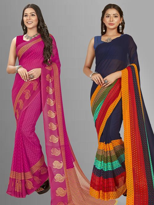 pack of 2 printed casual wear sarees with blouse - 21406690 - Very Small Image - 1
