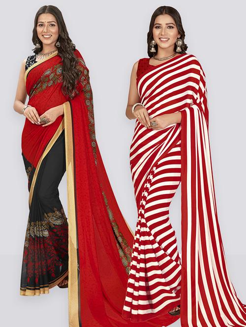 pack of 2 printed casual wear sarees with blouse - 21406795 - Very Small Image - 1
