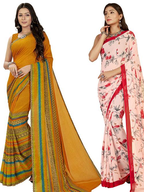 pack of 2 casual wear combo sarees with blouse - 21406823 - Very Small Image - 1