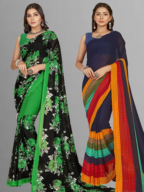 pack of 2 printed casual wear sarees with blouse - 21406838 - Very Small Image - 1