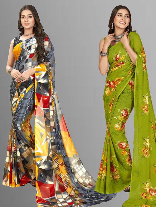 pack of 2 printed casual wear sarees with blouse - 21406966 - Very Small Image - 1