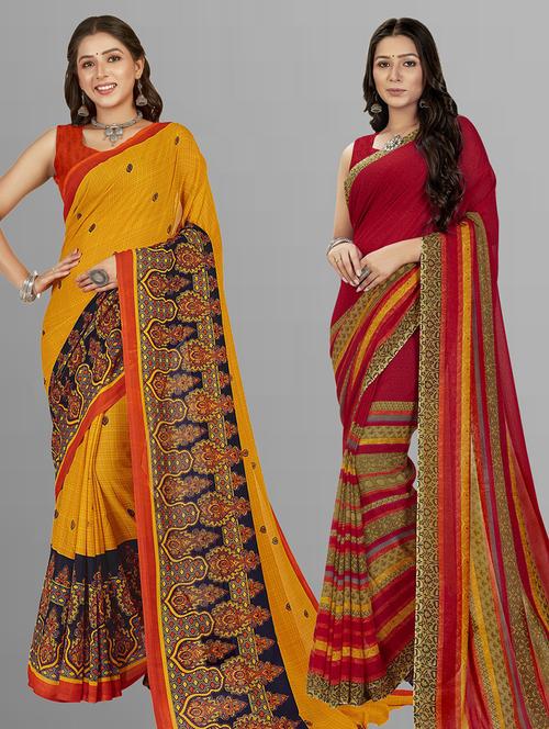 pack of 2 printed casual wear sarees with blouse - 21406987 - Very Small Image - 1