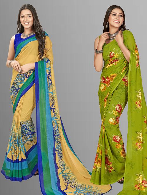 pack of 2 printed casual wear sarees with blouse - 21407039 - Very Small Image - 1