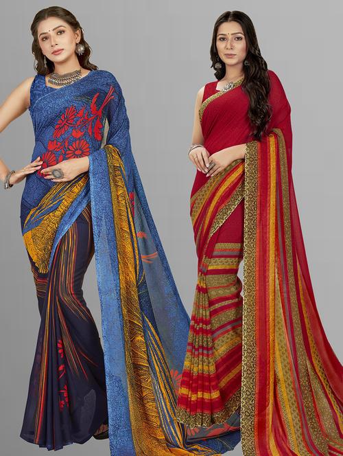 pack of 2 printed casual wear sarees with blouse - 21407060 - Very Small Image - 1