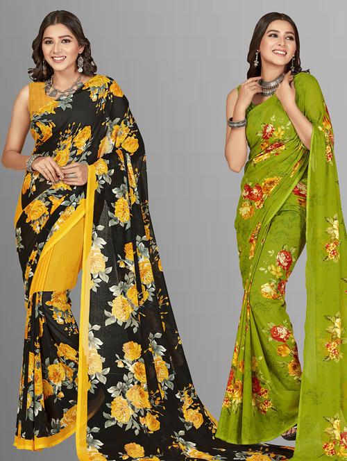 pack of 2 printed casual wear sarees with blouse - 21407327 - Very Small Image - 1