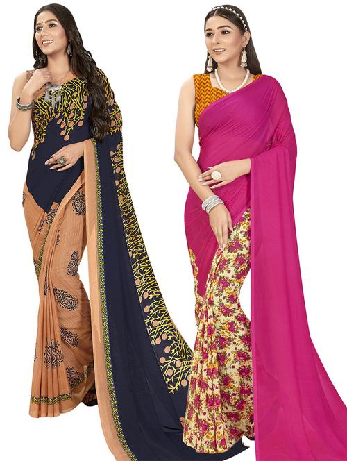 women pack of 2 casual wear combo sarees with blouse - 21407334 - Very Small Image - 1