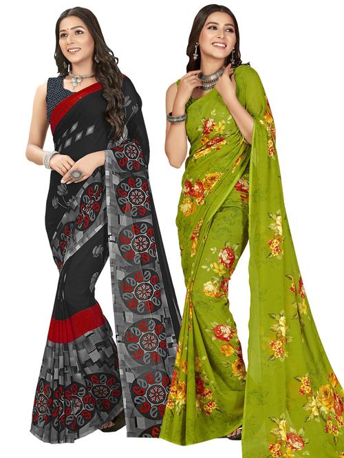 pack of 2 women printed sarees with blouse - 21407386 - Very Small Image - 1