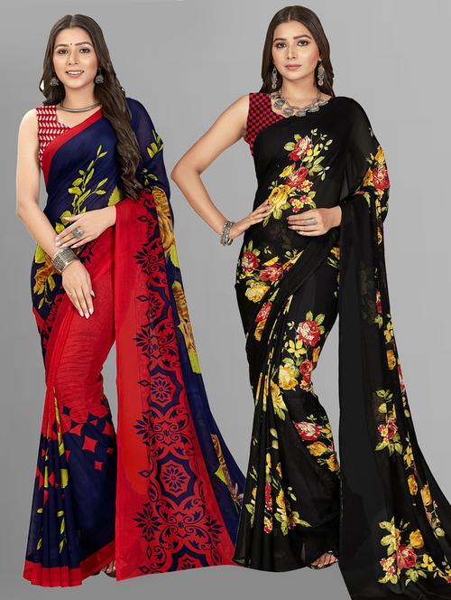 women pack of 2 printed saree with blouse - 21407398 - Very Small Image - 1