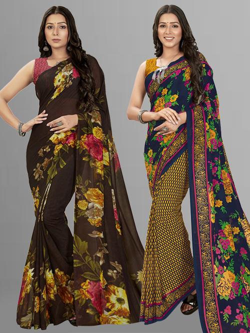 pack of 2 multi colored combo saree with blouse - 21407418 - Very Small Image - 1