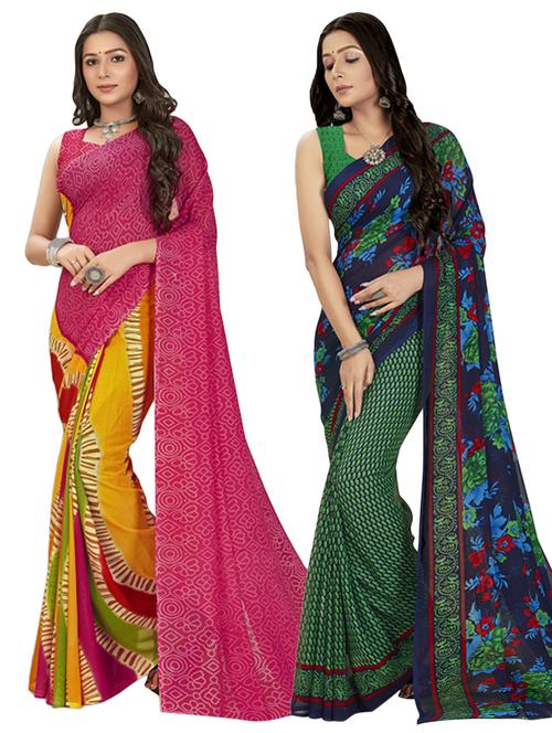 pack of 2 multi colored combo saree with blouse - 21407463 - Very Small Image - 1