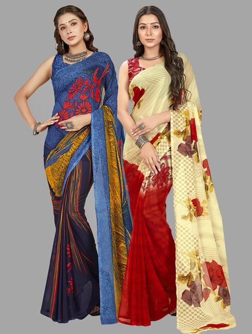 women pack of 2 printed saree with blouse - 21407508 - Very Small Image - 1