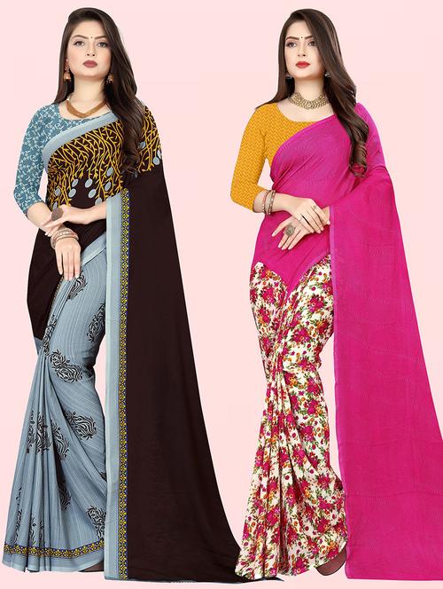pack of 2 printed casual wear sarees with blouse - 21409669 - Very Small Image - 1