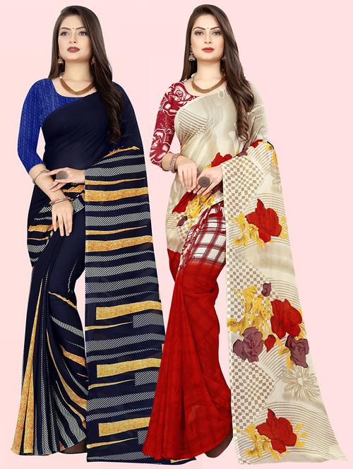 pack of 2 printed casual wear sarees with blouse - 21409745 - Very Small Image - 1