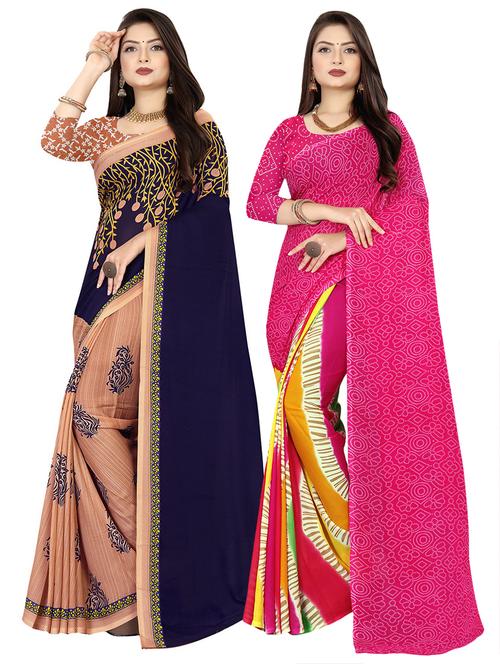 pack of 2 printed casual wear sarees - 21409821 - Very Small Image - 1