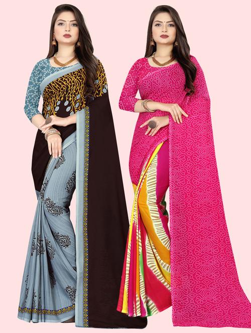 pack of 2 printed casual wear sarees with blouse - 21409896 - Very Small Image - 1