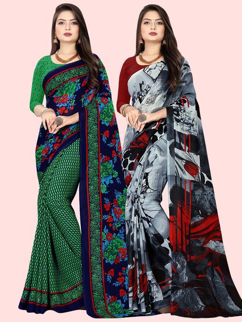 pack of 2 printed casual wear sarees with blouse - 21409897 - Very Small Image - 1