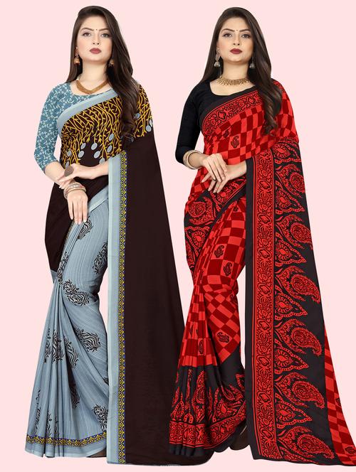 pack of 2 printed casual wear sarees with blouse - 21409936 - Very Small Image - 1