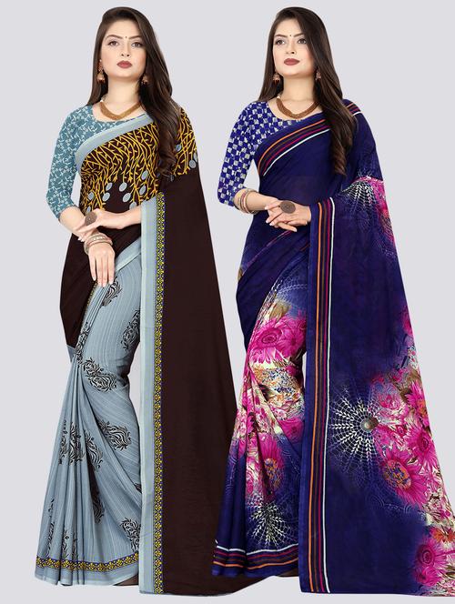 pack of 2 printed casual wear sarees with blouse - 21410040 - Very Small Image - 1