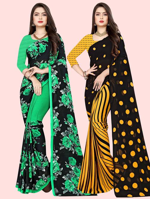 pack of 2 printed casual wear sarees with blouse - 21410075 - Very Small Image - 1