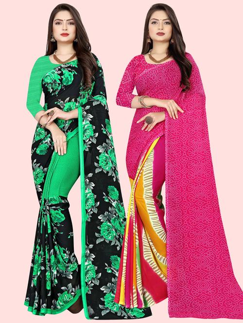 pack of 2 printed casual wear sarees with blouse - 21410096 - Very Small Image - 1