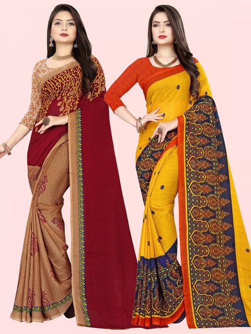 pack of 2 printed casual wear sarees with blouse - 21410111 - Very Small Image - 1