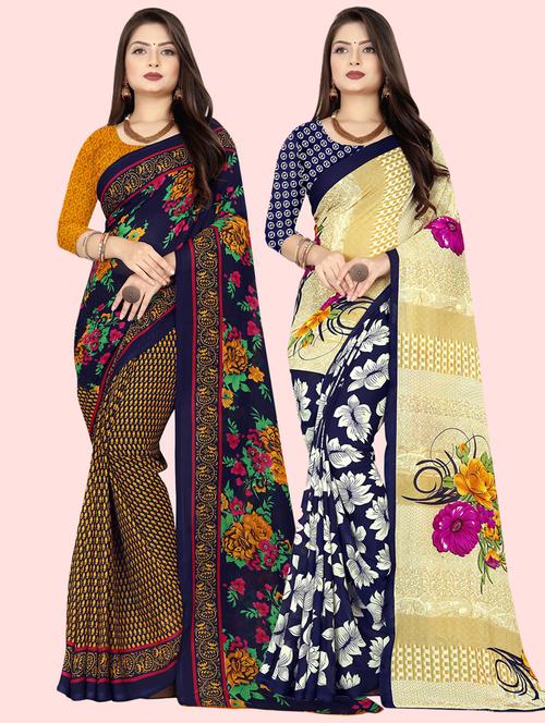 pack of 2 multi colored combo saree with blouse - 21410163 - Very Small Image - 1