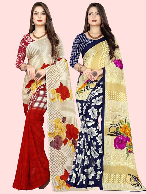 women pack of 2 printed saree with blouse - 21410226 - Very Small Image - 1