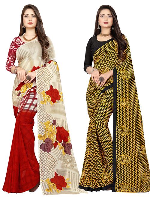pack of 2 printed casual wear sarees - 21410612 - Very Small Image - 1