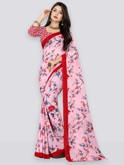 women pink floral printed saree with blouse - 21410700 - Very Small Image - 1