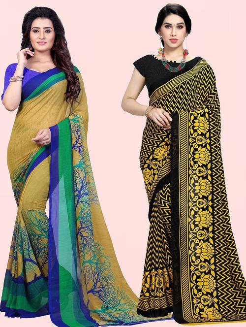 women pack of 2 casual wear combo sarees with blouse - 21410758 - Very Small Image - 1