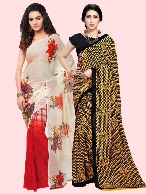 pack of 2 multi colored combo saree with blouse - 21411650 - Very Small Image - 1