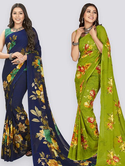 women pack of 2 casual wear combo sarees with blouse - 21411834 - Very Small Image - 1