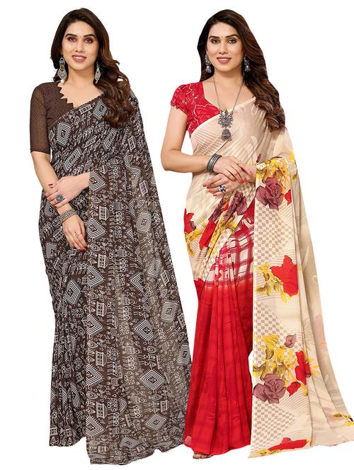 pack of 2 printed casual wear sarees with blouse - 21411846 - Very Small Image - 1