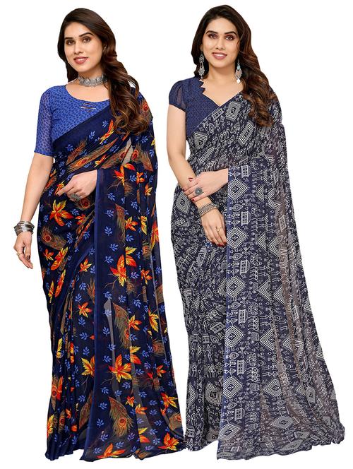 pack of 2 printed casual wear sarees with blouse - 21411882 - Very Small Image - 1