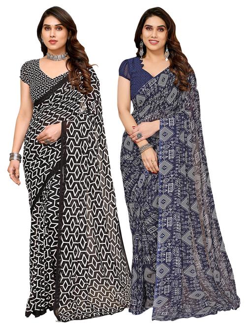 pack of 2 printed casual wear sarees with blouse - 21411893 - Very Small Image - 1