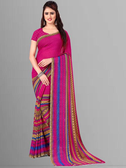 women pink stripes printed georgette saree with blouse - 21412469 - Very Small Image - 1