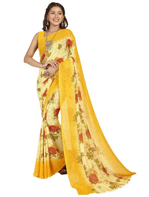 women yellow floral printed saree - 21412779 - Very Small Image - 1