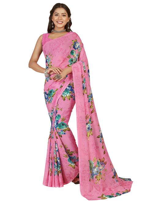 women pink floral printed saree - 21413036 - Very Small Image - 1