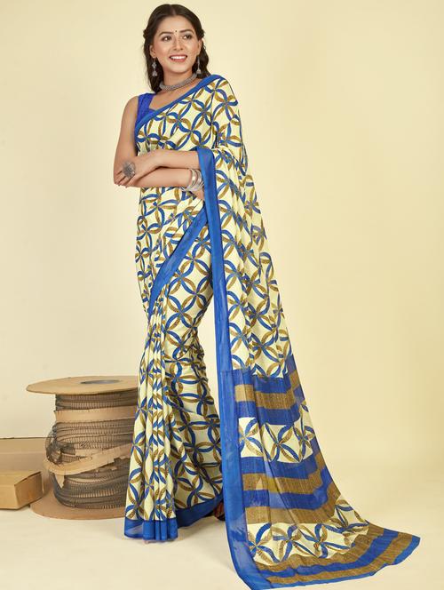 women cream geometric printed saree - 21413174 - Very Small Image - 1
